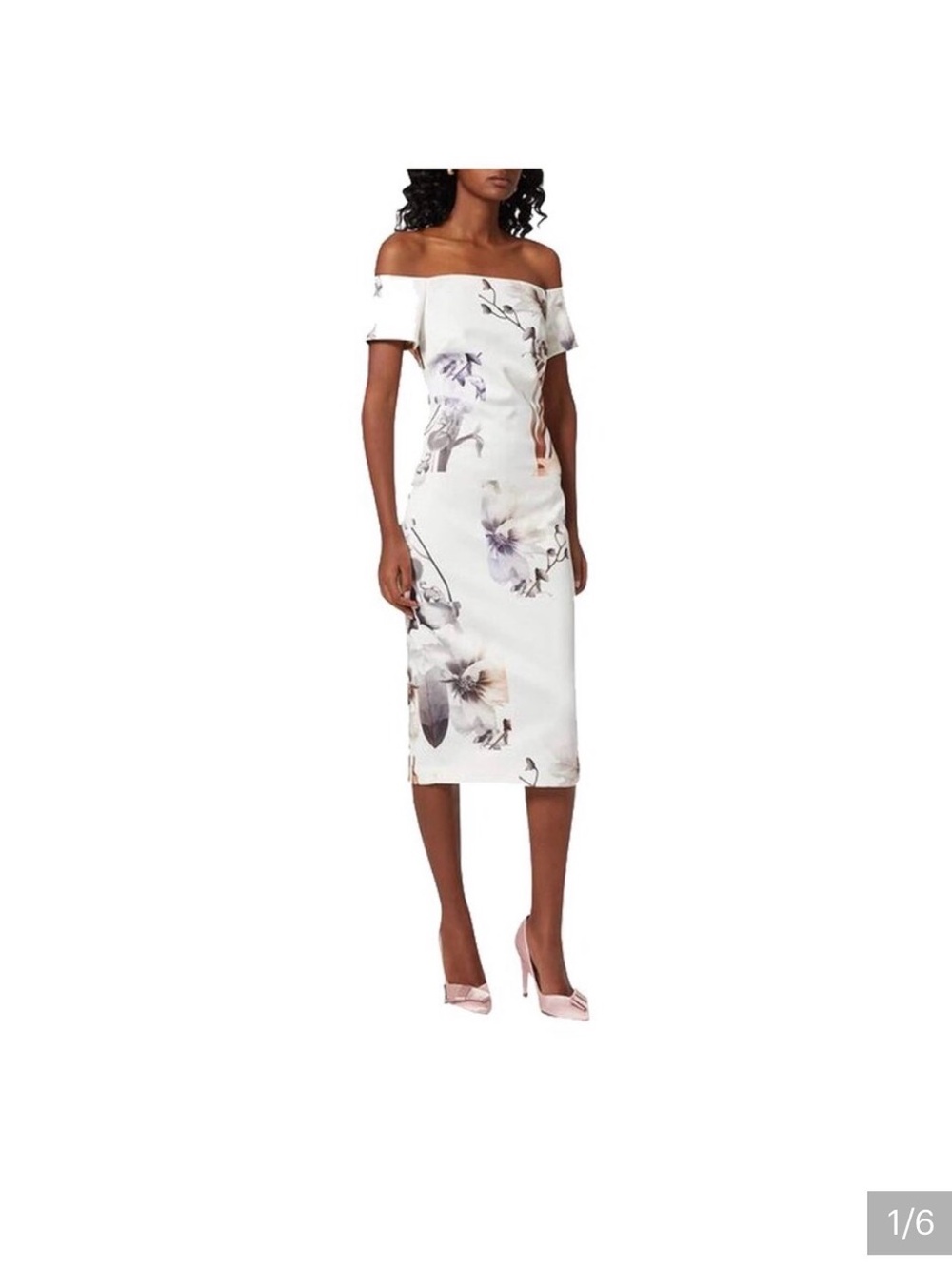 Ted Baker London White and Purple Midi Dress